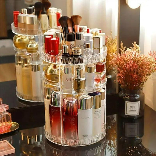 Makeup Organizer Adjustable 360 Rotation Box Case and Storage,Spinning Cosmetic Display Case Multi-Function Clear Carousel Cosmetic with 7 Layers Large Capacity, Fits Jewelry, Makeup Brushes