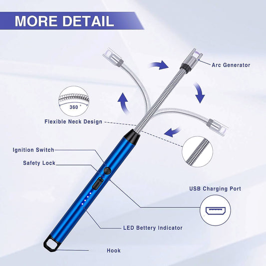 Metal Rechargeable Electric Arc Lighter With Flexible Neck