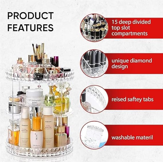 Makeup Organizer Adjustable 360 Rotation Box Case and Storage,Spinning Cosmetic Display Case Multi-Function Clear Carousel Cosmetic with 7 Layers Large Capacity, Fits Jewelry, Makeup Brushes