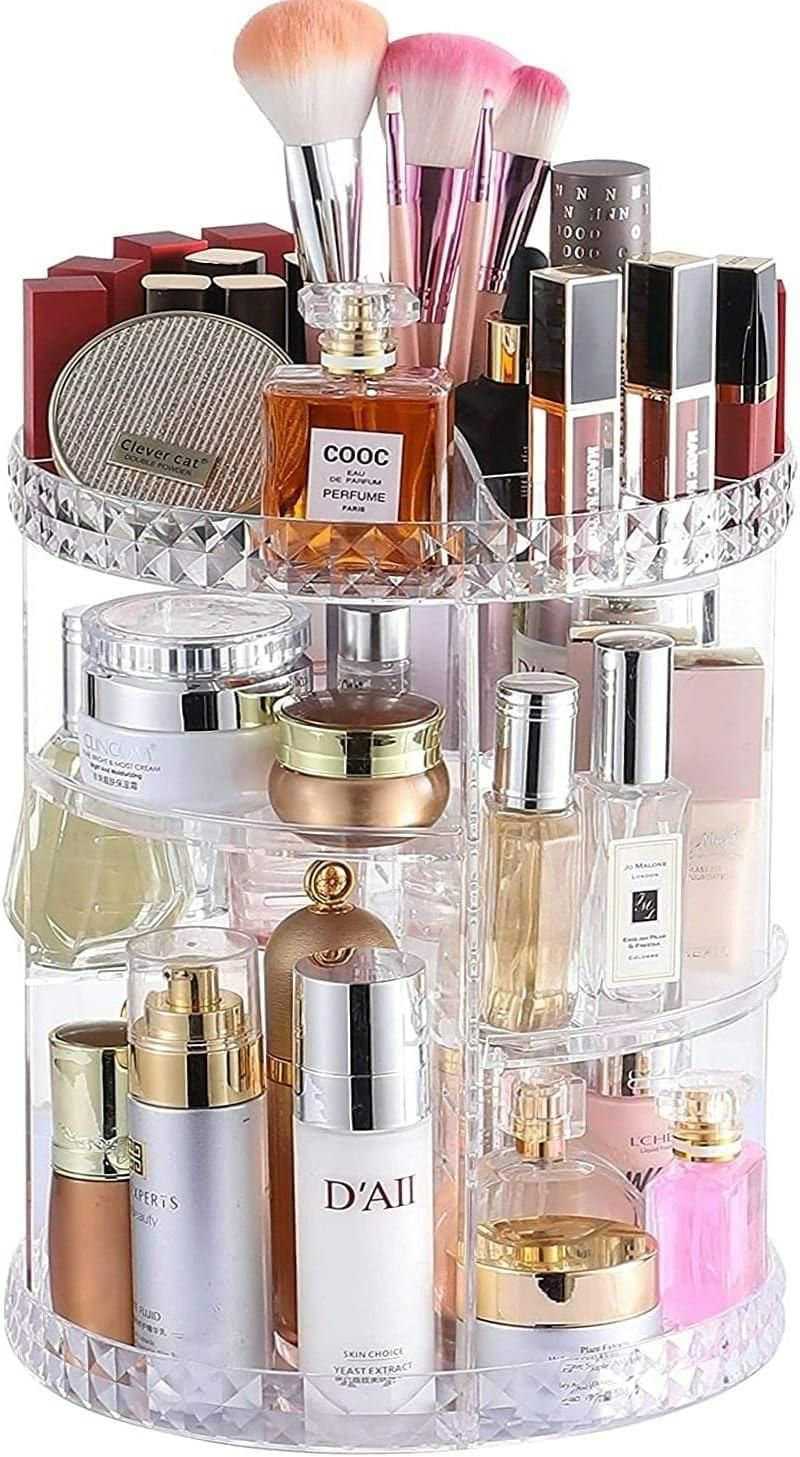 Makeup Organizer Adjustable 360 Rotation Box Case and Storage,Spinning Cosmetic Display Case Multi-Function Clear Carousel Cosmetic with 7 Layers Large Capacity, Fits Jewelry, Makeup Brushes